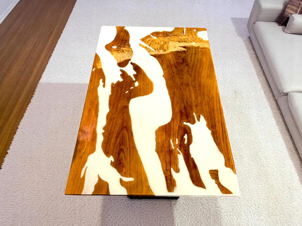 Premium White Epoxy Resin Woodworking Table for Home, Office 